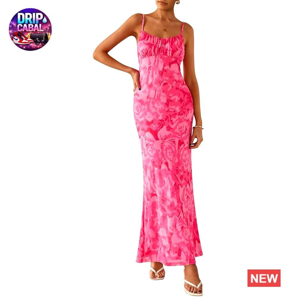 Floral Bodycon Maxi Dress Sleeveless Spaghetti Strap Summer Sundress